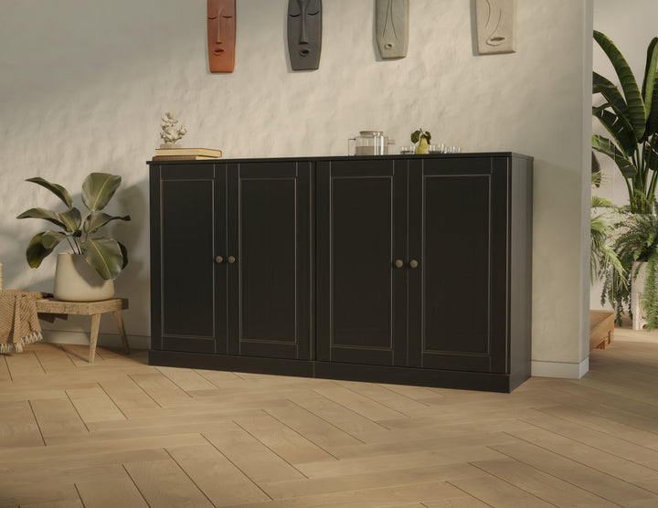 100% Solid Wood 64" Sideboard, Raised Panel Wood Doors, 4 Drawers, Adjustable Shelves