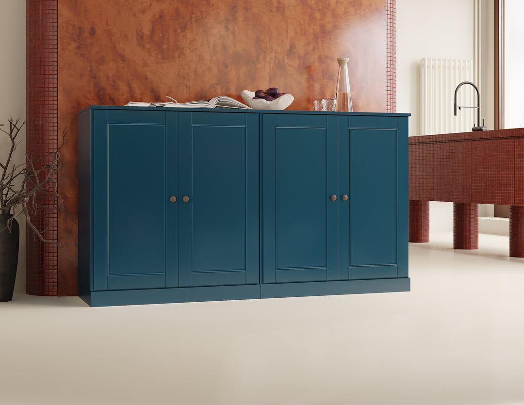 100% Solid Wood 64" Sideboard, Raised Panel Wood Doors, 4 Drawers, Adjustable Shelves