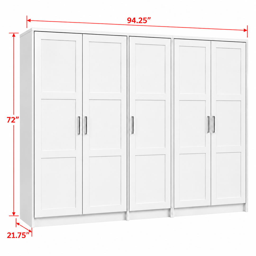 100% Solid Wood Modular 5-Door Wardrobe Armoire with Raised Panel Doors, Bedroom Closet Storage - Urban Collection