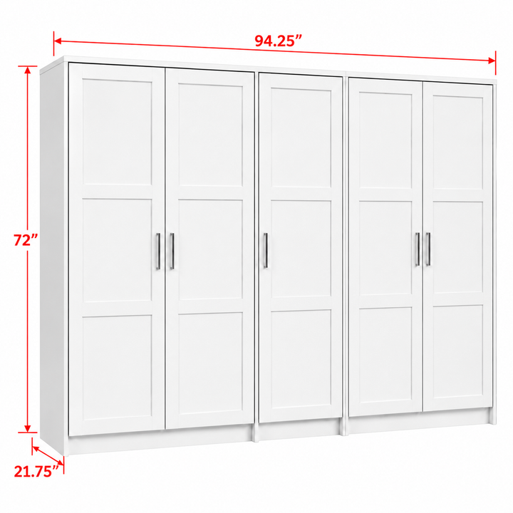 100% Solid Wood Modular 5-Door Wardrobe Armoire with Raised Panel Doors, Bedroom Closet Storage - Urban Collection