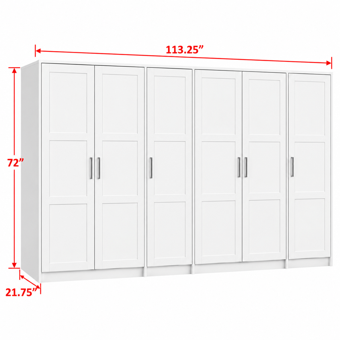 100% Solid Wood Modular 6-Door Wardrobe Armoire with Raised Panel Doors, Bedroom Closet Storage - Urban Collection