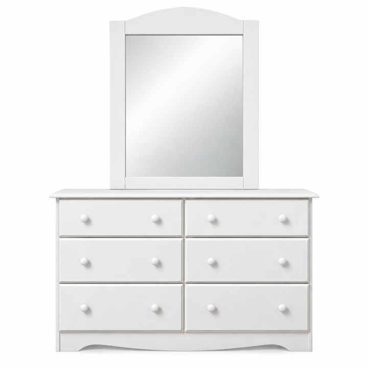 100% Solid Wood Double 6-Drawer Dresser with Mirror, Wide Bedroom Storage Chest