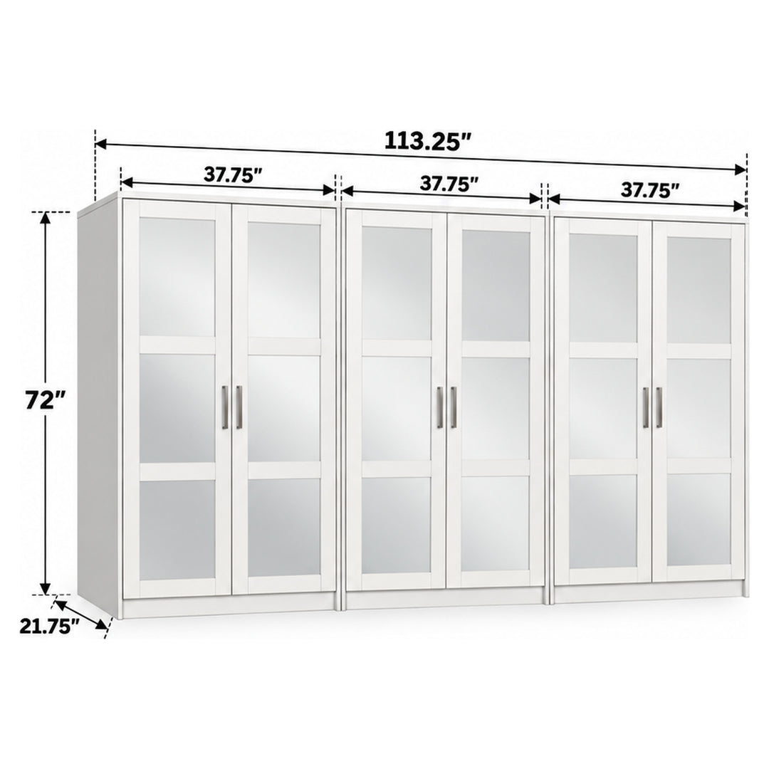 100% Solid Wood Modular 6-Door Wardrobe Armoire with Mirrored Doors, Bedroom Closet Storage - Urban Collection