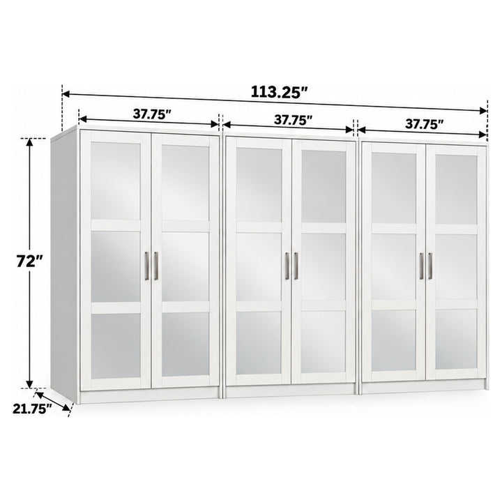 100% Solid Wood Modular 6-Door Wardrobe Armoire with Mirrored Doors, Bedroom Closet Storage - Urban Collection