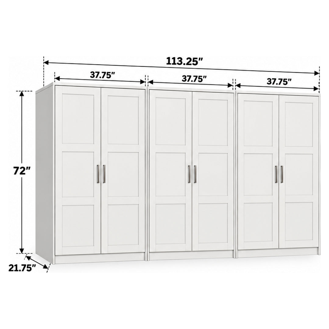 100% Solid Wood Modular 6-Door Wardrobe Armoire with Raised Panel Doors, Bedroom Closet Storage - Urban Collection