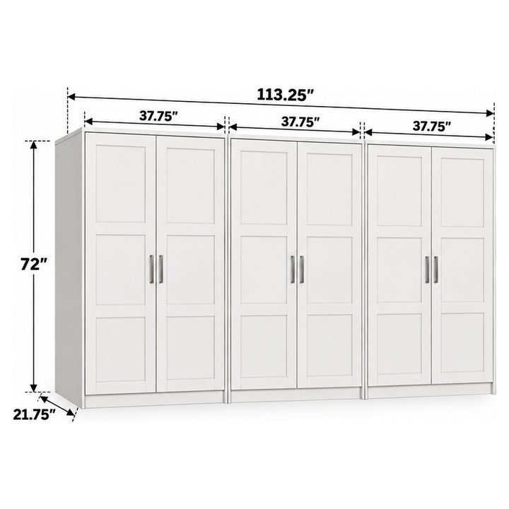 100% Solid Wood Modular 6-Door Wardrobe Armoire with Raised Panel Doors, Bedroom Closet Storage - Urban Collection