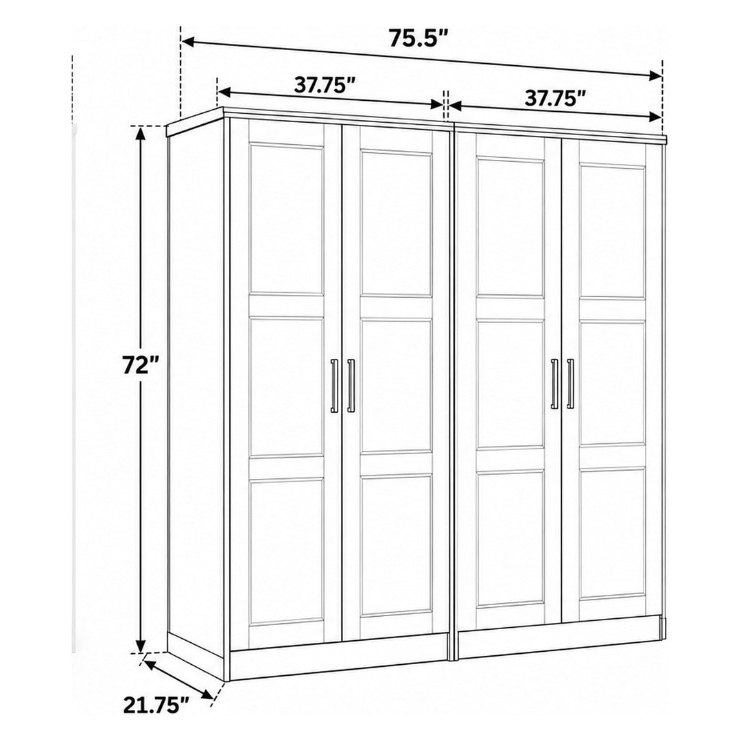 100% Solid Wood Modular 4-Door Wardrobe Armoire with Raised Panel Doors, Bedroom Closet Storage - Urban Collection