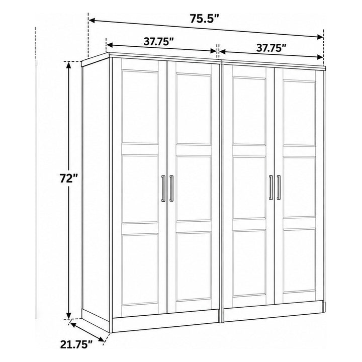 100% Solid Wood Modular 4-Door Wardrobe Armoire with Raised Panel Doors, Bedroom Closet Storage - Urban Collection