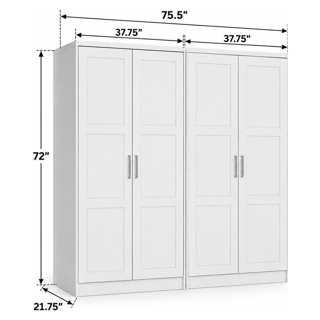 100% Solid Wood Modular 4-Door Wardrobe Armoire with Raised Panel Doors, Bedroom Closet Storage - Urban Collection