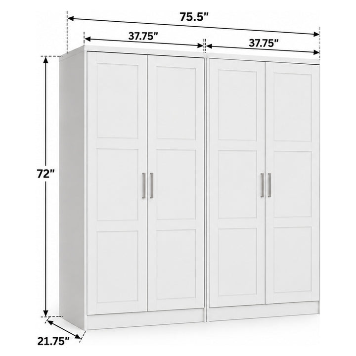 100% Solid Wood Modular 4-Door Wardrobe Armoire with Raised Panel Doors, Bedroom Closet Storage - Urban Collection