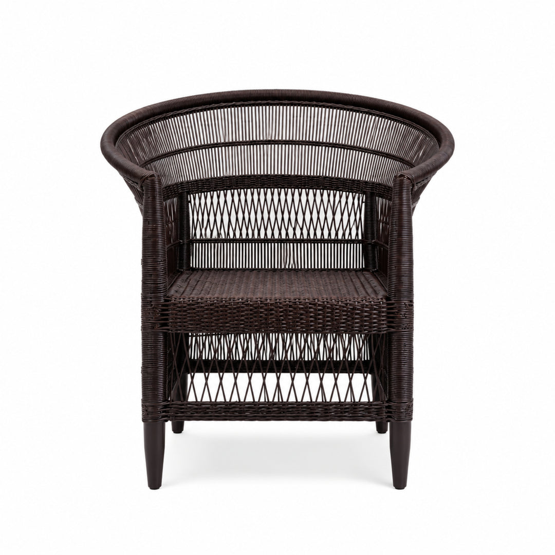 100% Solid Wood Frame Handwoven Natural Rattan Indoor Chair, Boho Farmhouse Accent Seating - Authentic African Craftsmanship