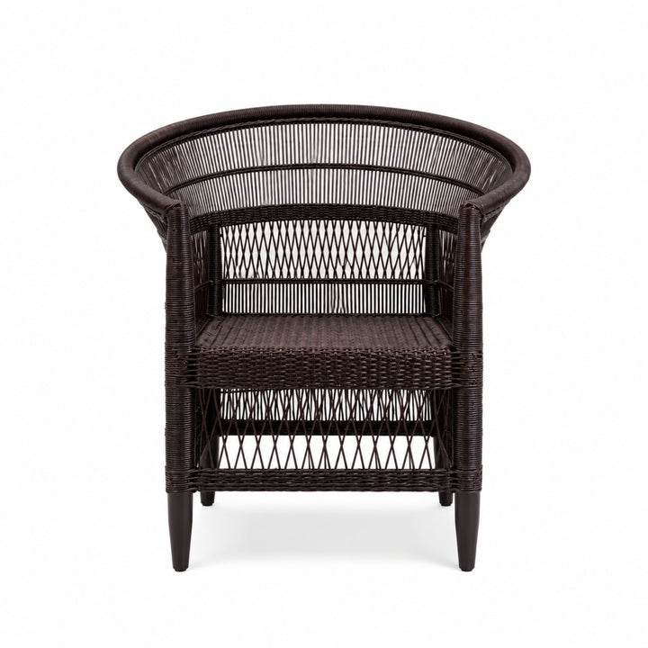 100% Solid Wood Frame Handwoven Natural Rattan Indoor Chair, Boho Farmhouse Accent Seating - Authentic African Craftsmanship