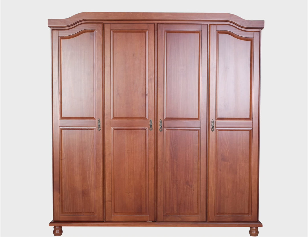 100% Solid Wood 4-Door Wardrobe Armoire with Raised Panel Doors, Bedroom Closet Storage - Kyle Collection
