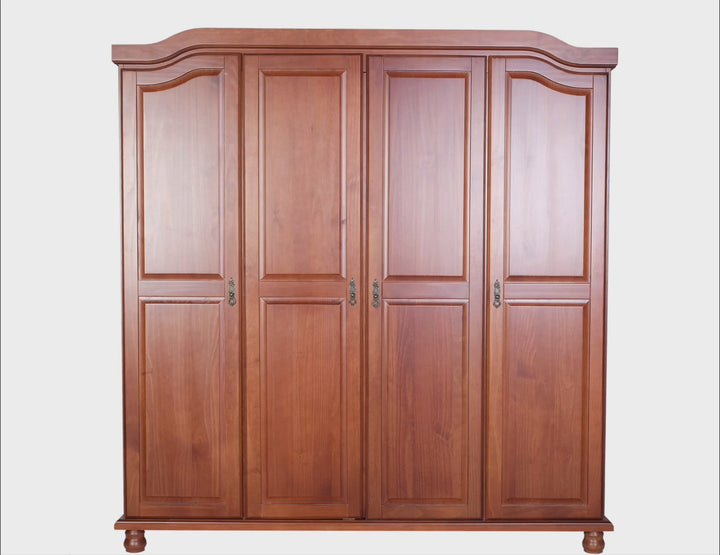 100% Solid Wood 4-Door Wardrobe Armoire with Raised Panel Doors, Bedroom Closet Storage - Kyle Collection