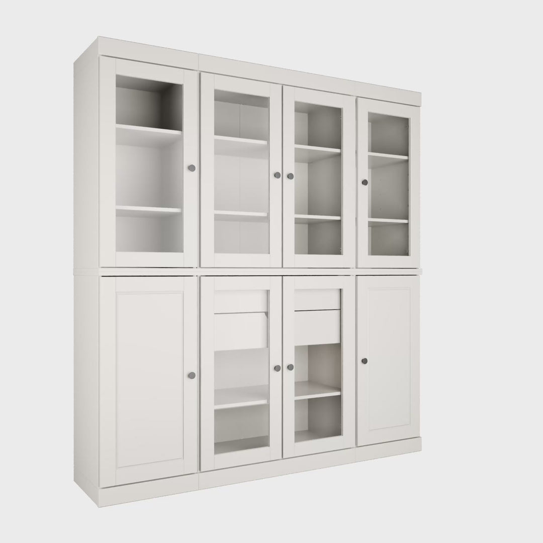 100% Solid Wood 65" China Pantry Cabinet, 6 Glass, 2 Shaker Wood Doors, 2 Drawers