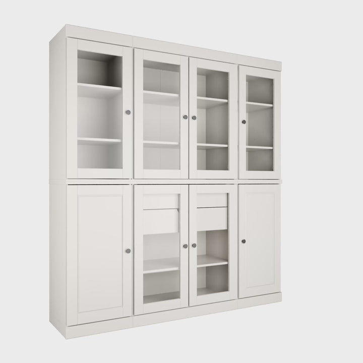 100% Solid Wood 65" China Pantry Cabinet, 6 Glass, 2 Shaker Wood Doors, 2 Drawers