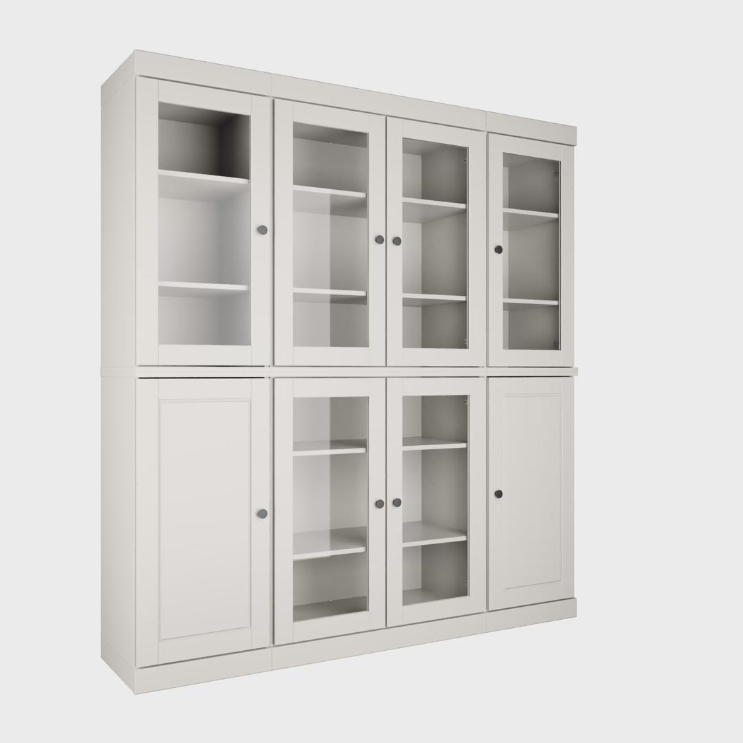 100% Solid Wood 65" China Pantry Cabinet, 6 Clear Glass, 2 Shaker Wood Doors