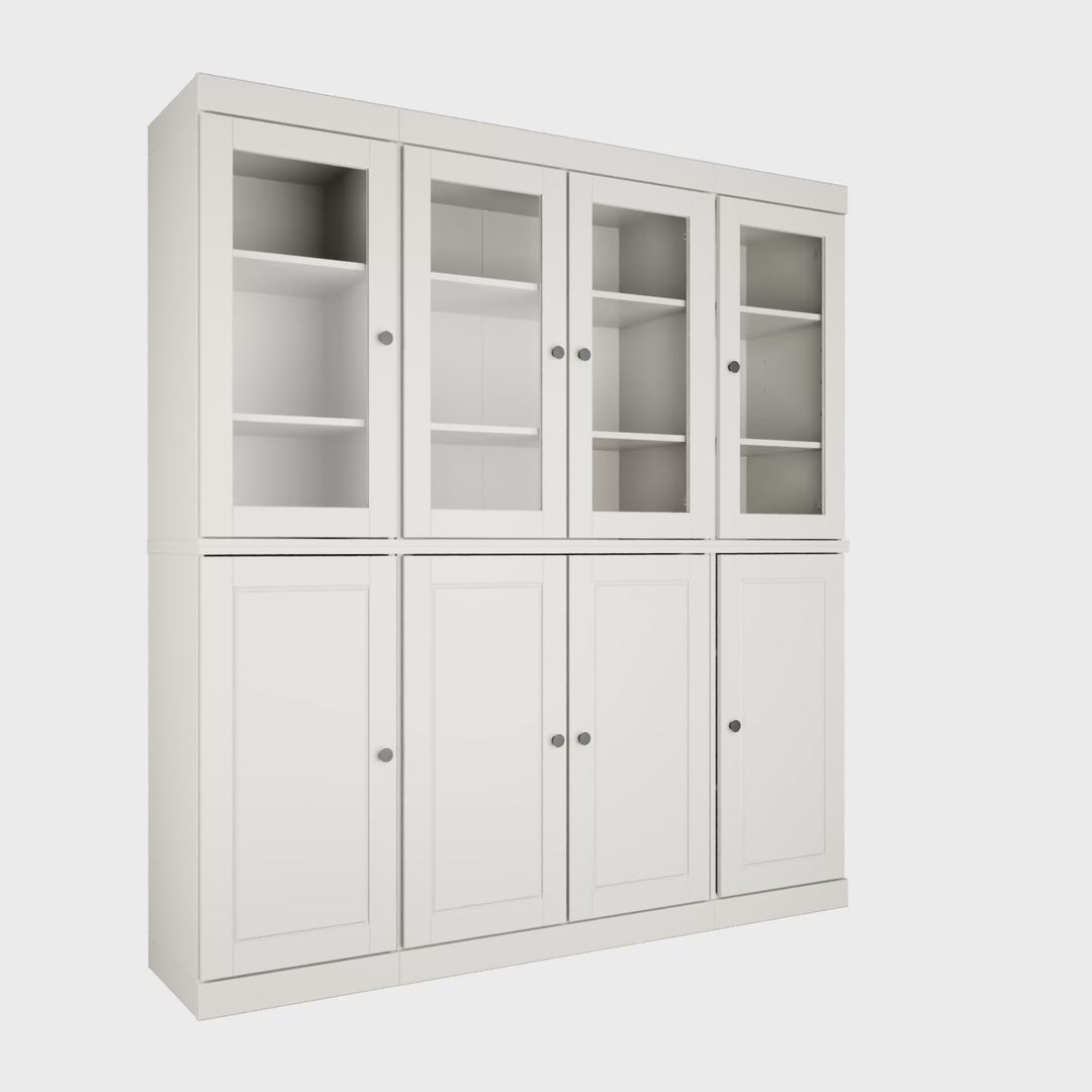 100% Solid Wood 65" China Pantry Cabinet, 4 Glass, 4 Shaker Wood Doors, 2-Drawers