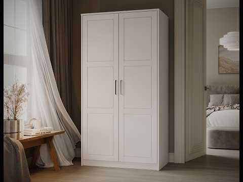 100% Solid Brazilian Pine Wood Urban 2-Door Wardrobe Armoire with Mirrored Doors