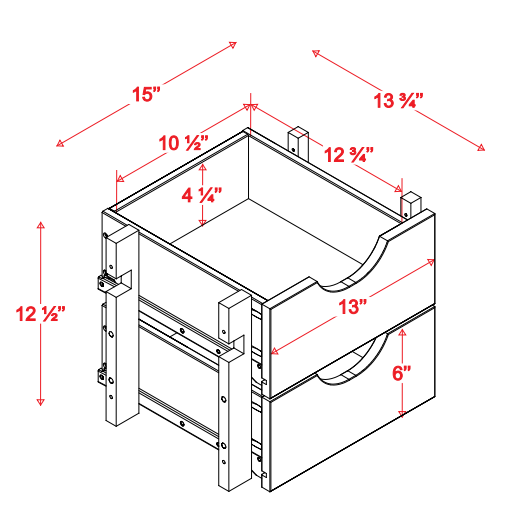 100% Solid Wood Modular Cabinet 2-Small Drawer Storage Kit For 16.5" Wide Cabinet