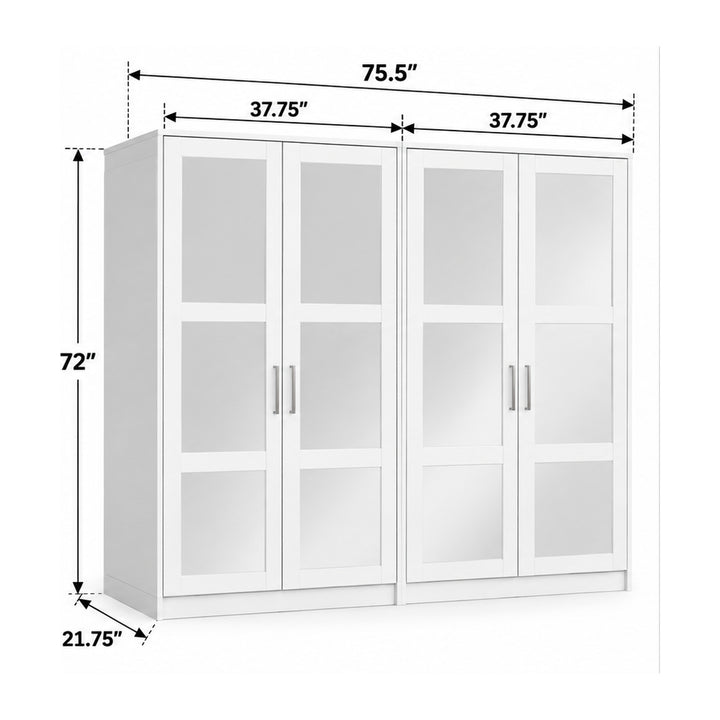 100% Solid Wood Modular 4-Door Wardrobe Armoire with Mirrored Doors, Bedroom Closet Storage - Urban Collection